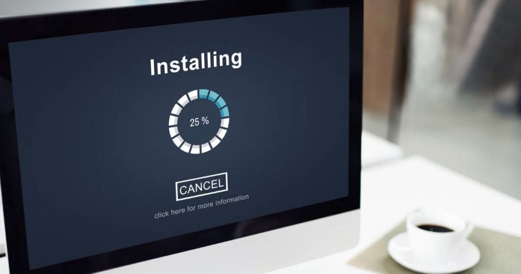 Instalação em andamento, 25% completo.